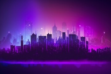Fototapeta na wymiar City skyline, urban night and lighting buildings. Generative AI