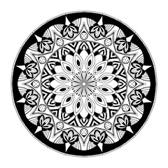 mandala flower line art black white