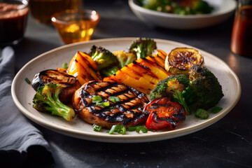 Miso-Glazed Grilled Veggies delicious meal by Ai generated.