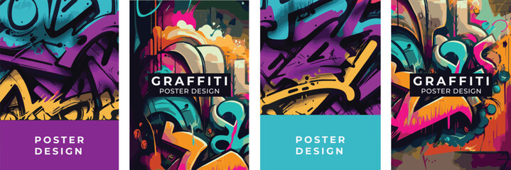 Set of posters in graffiti style. Poster design, vector elements, design elements. - obrazy, fototapety, plakaty