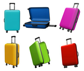 Set of suitcase isolated on white background 3d illustration
