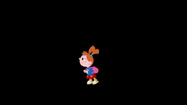 Cartoon little girl character with red hairs.
Loop cycle animation of a walking cartoon cute little girl character.
