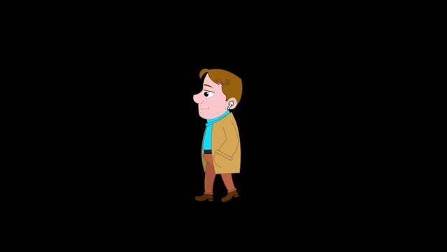 Cartoon young man character walking.
Loop cycle animation of a walking cartoon man character.
