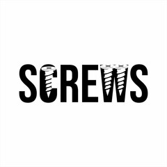 Screws word design with screw symbol on C and W letters.