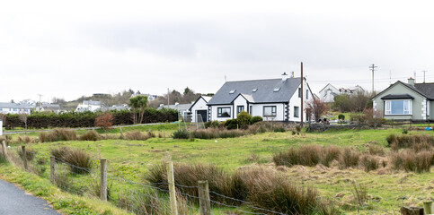 Fototapeta na wymiar Panorama. View of the village street. Northern Ireland.