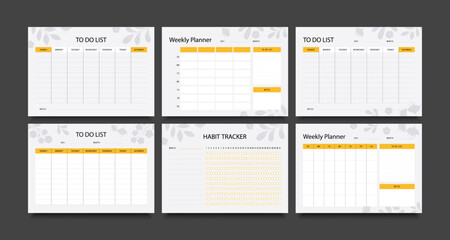 Set of simple planners. Weekly, to-do list, daily, notes, tracker, оrganizer page, planner template. Vector illustration.