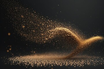 Fototapeta na wymiar Sparkling gold dust on defocused black background. Golden glitter dust defocused texture. Generative AI