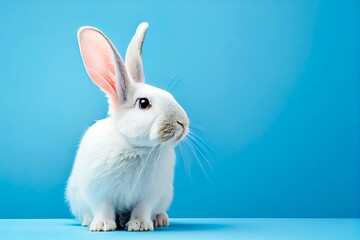 Cute animal pet rabbit or bunny white color  full body isolated with copy space for easter background,created with Generative AI technology.