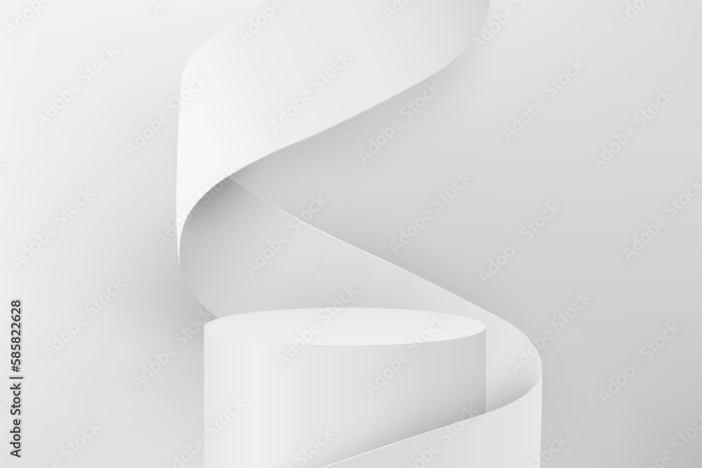 Aufkleber abstract 3d realistic white empty round podium and white swirling ribbon. minimal scene for product 