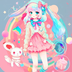 Obraz na płótnie Canvas Anime style heroine girl with pet and uniform pastel colors ai generative