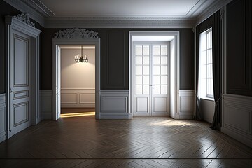 Obraz premium Empty modern classic interior room and wooden floor. Generative Ai.