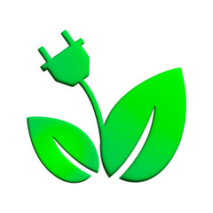 3d Eco electricity. Green leaf plug electric logo concept design