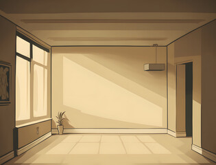 Drawing indoor blank room cartoon. Generative ai.
