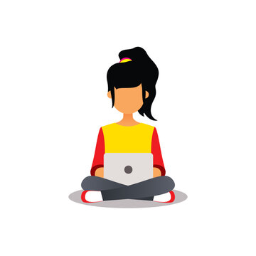 Original vector illustration. A girl with a laptop at remote work. Business, work. Design element.