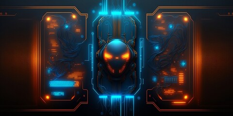 The Futuristic AI Control Room Interface with Neon Lights, AI Generated