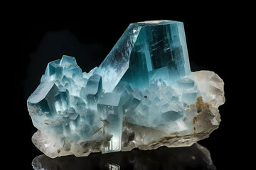 Aquamarine - Found in Brazil, Madagascar, USA - Blue variety of beryl, used in jewelry and prized for its color (Generative AI)