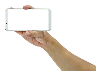 hand holding mobile smart phone  isolated
