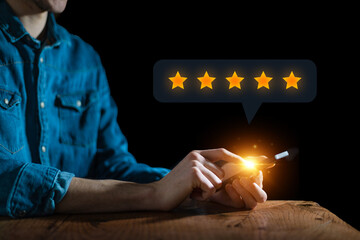 User give rating to service experience on online application for Customer review satisfaction...