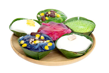 Thai pudding with coconut topping isolated