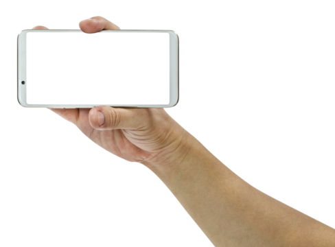 hand holding mobile smart phone  isolated