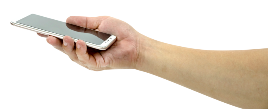 hand holding mobile smart phone  isolated