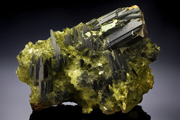 Epidote - Found in USA, Norway, Austria - Calcium aluminum iron silicate mineral used in jewelry and as a source of aluminum (Generative AI)