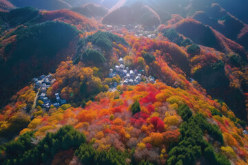 Aerial view of japan landscape at autumn, generative AI