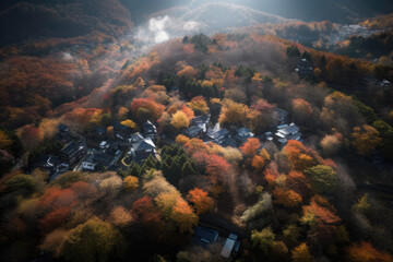 Fototapeta na wymiar Aerial view of japan landscape at autumn, generative AI