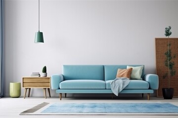 interior background comfortable lamp empty stylish sofa three-dimensional design render brick space loft. Generative AI.