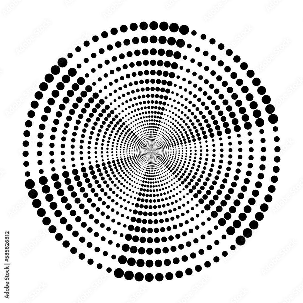 Poster Abstract dotted vector background. Halftone effect. Halftone dotted background circularly distributed. Circle dots isolated on the white backdrop for advertisement. Minimal geometric design template.