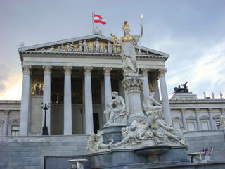 Fototapeta na wymiar Beautiful view of the facade of parliament. Close-up. Vienna. Austria.