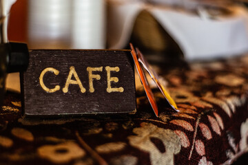 Wooden cafe sign