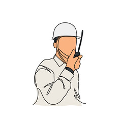 One continuous line drawing of a construction engineer doing coordination the site project. Construction Project design concept with simple linear style. Construction Project vector design illustratio