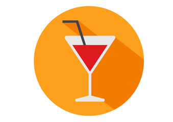 glass of cocktail. cocktail glass with juice. orange cocktail. drink icon. cup with straw