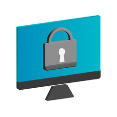 Computer protection 3D icon with padlock, flat design.