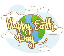 Save our planet. World Environment day or Earth day concept. Vector flat sticker illustration with hand lettering.  Art for poster, banner, website, placecard, flyer.