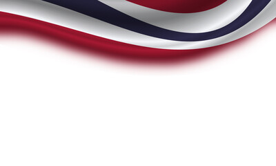 Wavy flag of Thailand on a horizontal white background. 3d illustration