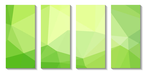 A set of brochures with green background with a triangle design.