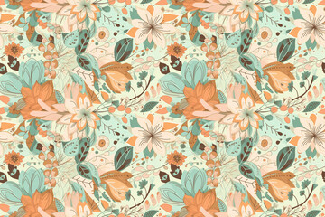 Seamless spring floral pattern background with Generative AI