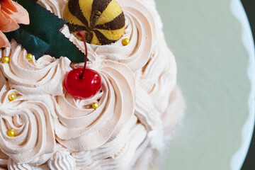Basket-shaped cake with sweets, cookies and flowers,Easter marks the end of Holy Week