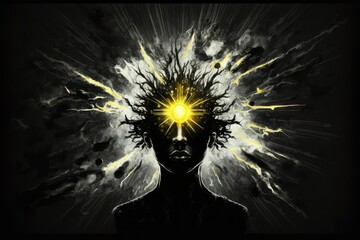 mind of god, shining brightly in the center of black void, created with generative ai