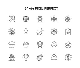 Nature lineal icon set vector. leaf, sun, air, flower