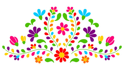 Fototapeta na wymiar Mexican floral embroidery. Traditional ornament of flowers and leaves.