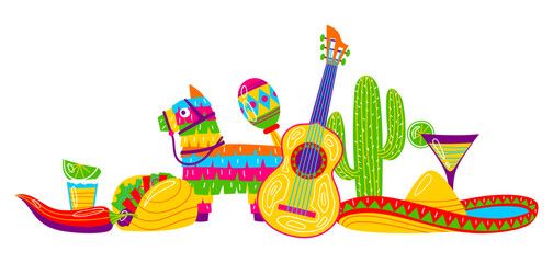 Cinco de Mayo greeting card. Mexican holiday items.