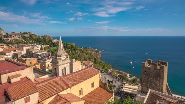 Chiesa di San Giuseppe in Piazza IX Aprile from elevated position in Taormina, Sicily, Italy, Mediterranean, Europe