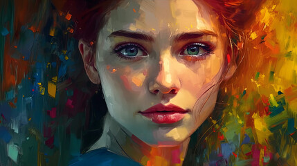 Modern Glamour: An Oil Painting of a Vivid and Elegant Woman, generative AI