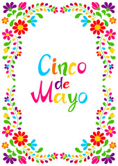 Cinco de Mayo floral embroidery. Mexican traditional ornament of flowers and leaves.