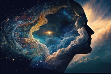 mind of god, with view of the universe and its many galaxies and stars, created with generative ai