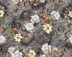 Watercolor Flower Pattern With Texture Background