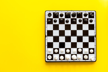 Black and white chess board and chess pieces as business strategy planning and decision concept